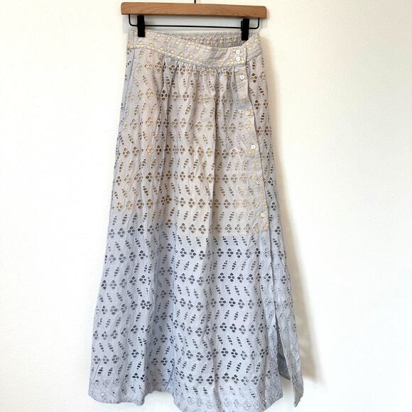 Lilla P Blue Eyelet Side Button Cotton Midi Skirt Hyacinth NEW Size Small - Picture 9 of 12